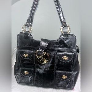 Betsey Johnson RARE Heart Twist Patent Purse Black WITH DUST BAG
